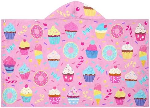 Pink Cartoon Cake Hooded Beach Towel for Kids