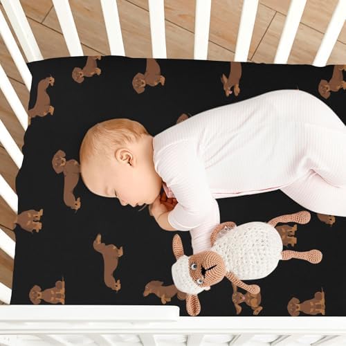 KICPOAY Dachshund Fitted Crib Sheets Stretchy Playard Sheets for Baby Toddler