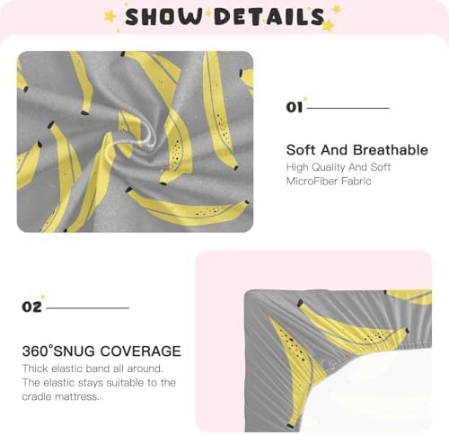 Tropical Banana Doodle Grey Crib Sheets for Baby Toddler