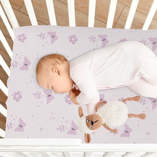 KICPOAY Boho Pink Flowers Butterfly Crib Sheet