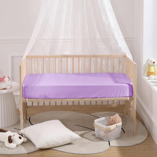 Satin Crib Sheets for Baby Girls 2 Pcs Set - Pink Lavender