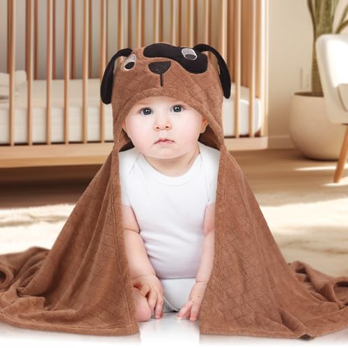 WODHOY Toddler Hooded Bath Towel 2-Pack Brown White