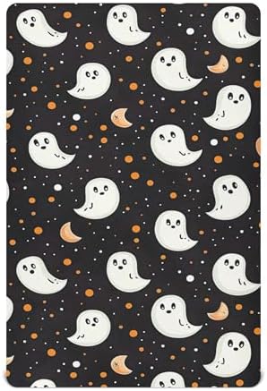 Qilmy Cartoon Ghosts and Moons Fitted Crib Sheet for Baby