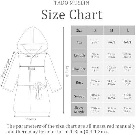 TADO Muslin Organic Cotton Hooded Toddler Bathrobe for Boys Girls