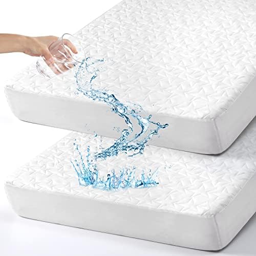 Baby Waterproof Crib Mattress Pad Sheets - 2-Pack Quilted Toddler Protector