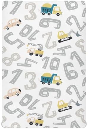 KICPOAY Track Road Truck Numbers Fitted Crib Sheets