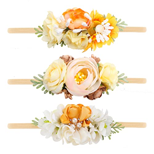 Baby Girl Floral Headbands - 3pcs Stretchable Hairband