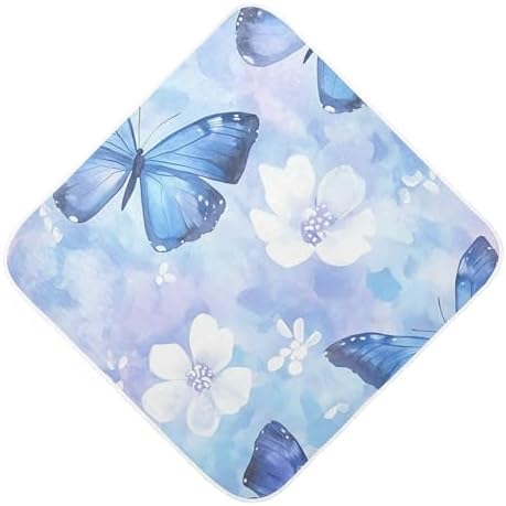 BOESI Blue Butterfly Baby Hooded Towel 35x35in Soft and Absorbent