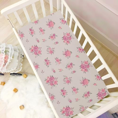 KICPOAY Spring Pink Flowers Fitted Crib Sheets