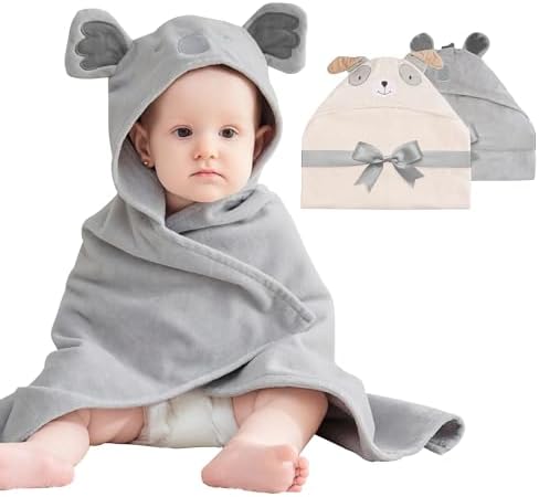 Mooreeke 2 Pack Baby Hooded Towels with Animal Design