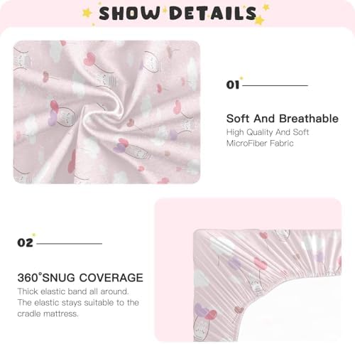 Rabbit Balloon Cloud Pink Crib Sheets Stretchy Playard Sheets for Baby Toddler