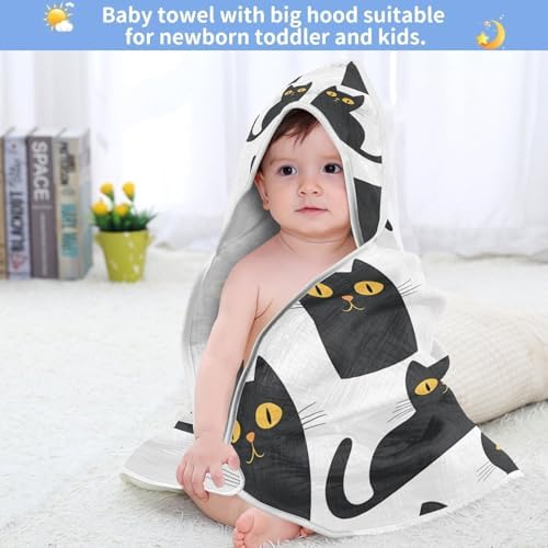 Doodle Cute Black Cat Baby Bath Towel for Boys Girls