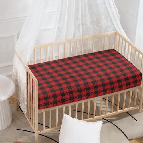 Red and Black Buffalo Plaid Fitted Crib Sheet 28x52