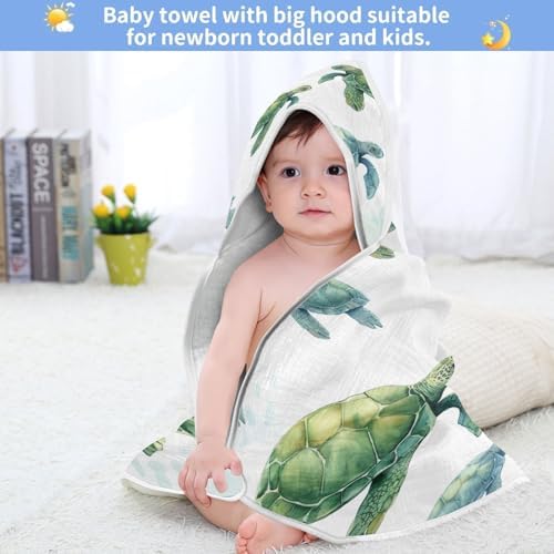 Soft Cotton Baby Hooded Towel with Sea Turtles Design