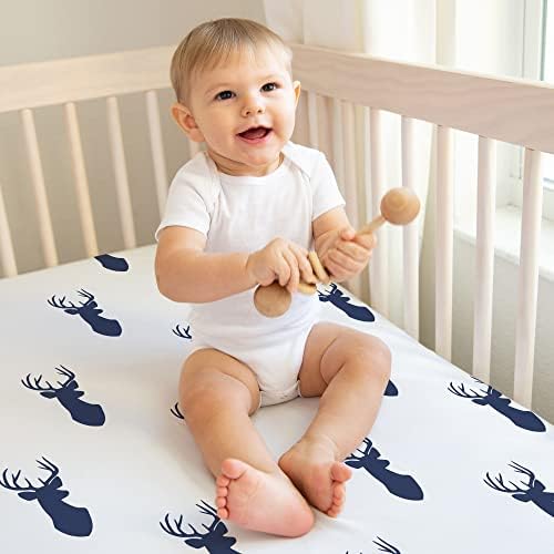 Sweet Jojo Designs Navy Blue Deer Print Crib Sheet Set 2pc