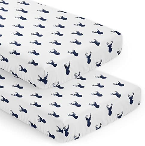 Sweet Jojo Designs Navy Blue Deer Print Crib Sheet Set 2pc