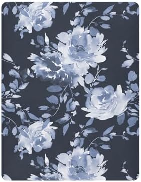 KICPOAY Indigo Floral Crib Sheets Stretchy Playard Sheets for Baby