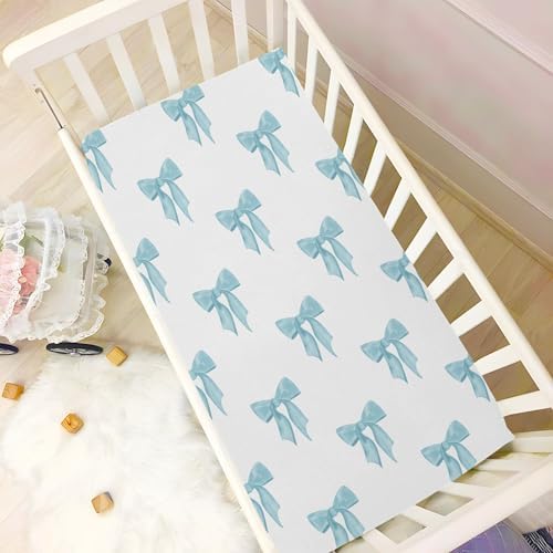 KICPOAY Coquette Watercolor Blue Bow Crib Sheets
