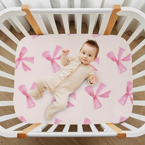 Burbuja Pink Bow Crib Sheet Soft Breathable Fitted 28 x 52 in
