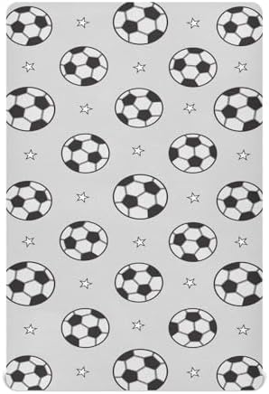 KICPOAY Soccer Balls Grey Crib Sheets Stretchy Playard Sheets for Baby Toddler