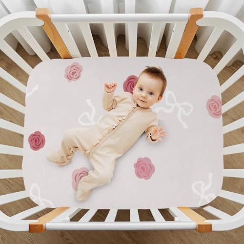 KICPOAY Roses Bows Crib Sheets Playard Sheets for Baby Toddler