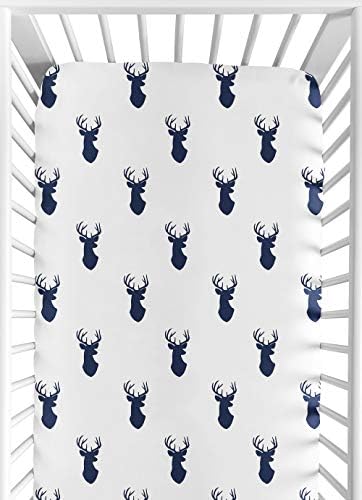 Sweet Jojo Designs Navy Blue Deer Print Crib Sheet Set 2pc