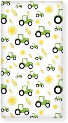 QINBEIDU Green Crib Sheet 28x52 Farm Tractor Pattern