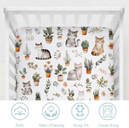 Watercolor Cats Boho Crib Sheet 52x28
