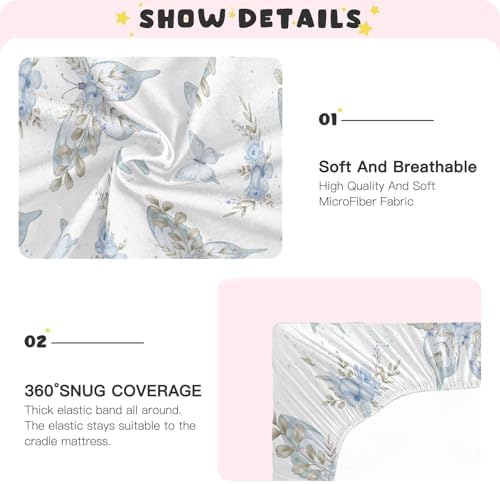 Blue Butterfly Flowers Leaves Crib Sheet for Baby Toddler
