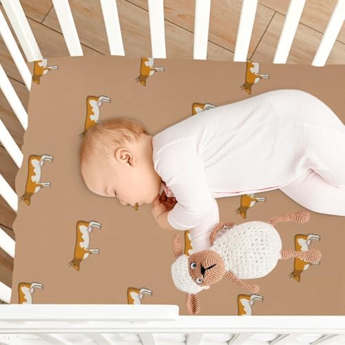 Cow Cartoon Brown Fitted Crib Sheets for Baby Toddler