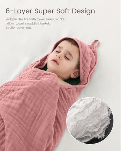 FAVERDIIY Hooded Baby Towels 35x35 Inch 2 Pack Dusty Pink Beige
