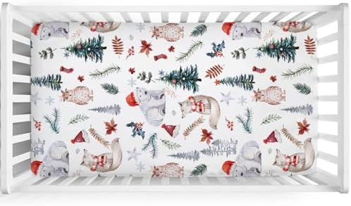 Cute Animals Crib Sheet 52x28 Winter Holiday Fitted Mattress Cover