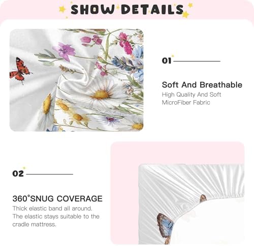 Qilmy Wildflowers and Butterflies Fitted Crib Sheet for Kids