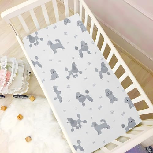 Mini Poodle Grey Fitted Crib Sheets for Baby Toddler