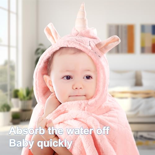 WODHOY Toddler Towels with Hood for Girls - Pink Unicorn