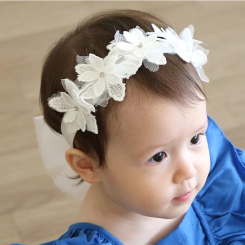 Sunnybow Delicate Floral White Baby Headband