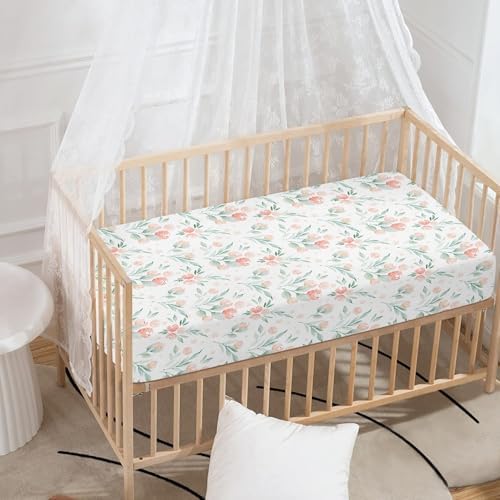 Floral Pattern Fitted Crib Sheet for Baby Mattress 28x52