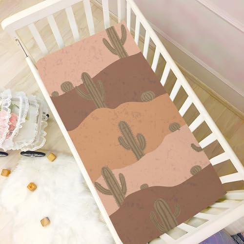 Cactuses Desert Brown Fitted Crib Sheets for Baby Toddler