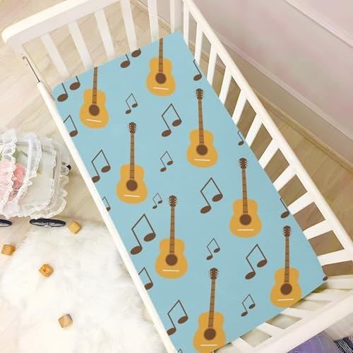 KICPOAY Classical Guitar Note Blue Fitted Crib Sheet