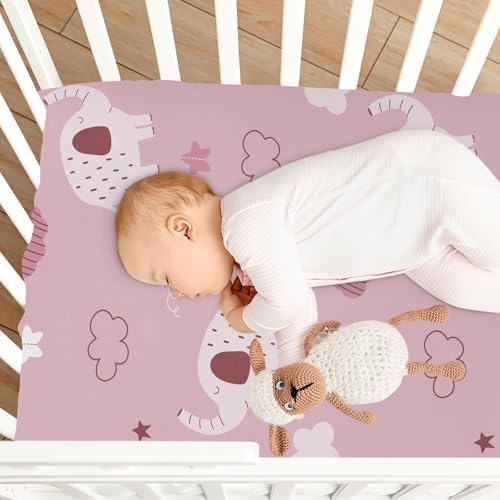 Elephant Cloud Star Pink Crib Sheets for Baby Toddler