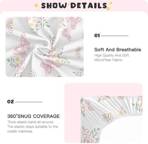 Pink Butterfly Flowers Leaves Fitted Crib Sheets for Baby Toddler