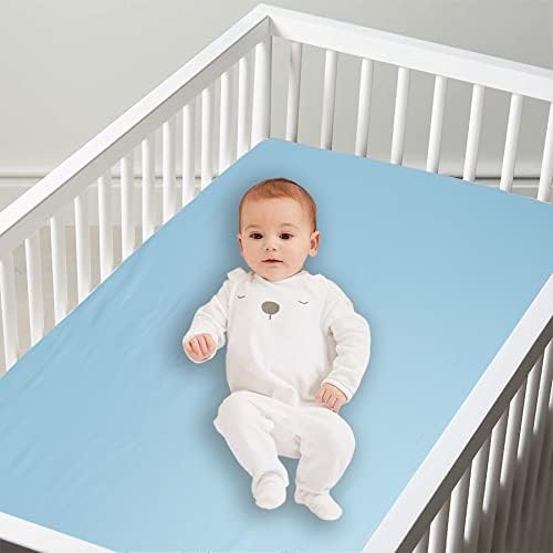 BLOOMSTAR Baby Crib Fitted Sheet - 28x52 Solid Blue Poplin Cotton