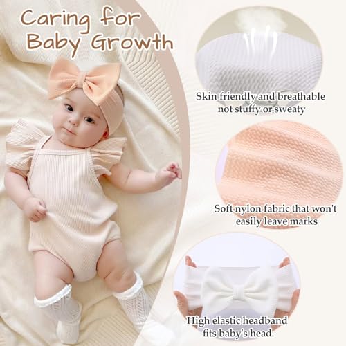 Subesty 3pcs Baby Girl Bows Headbands Set Beige White Pink