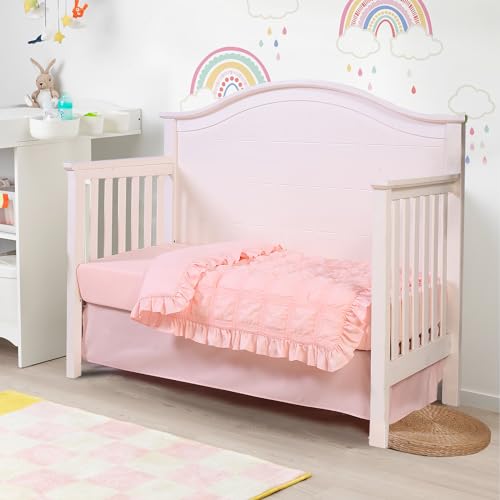 Cloele 3-Piece Crib Bedding Set for Girls Pink Ruffled
