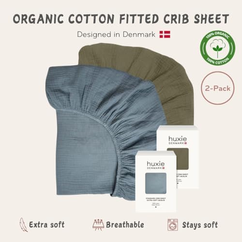 Huxie Organic Cotton Muslin Crib Sheets 28 x 52 2-Pack