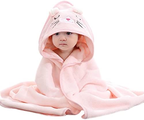Flannel Fleece Animal Hooded Bath Towel for Kids Pink