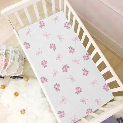 Pink Rose Ribbons Fitted Crib Sheets for Baby Toddler