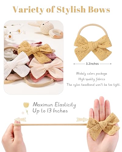Jollybows 40pcs Baby Girls Grosgrain Ribbon Hair Bows Headbands 12pcs Nylon Elastic Headbands