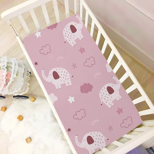 Elephant Cloud Star Pink Crib Sheets for Baby Toddler
