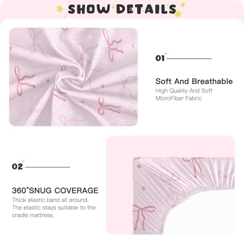 Pink Bows Star Crib Sheets for Baby Toddler